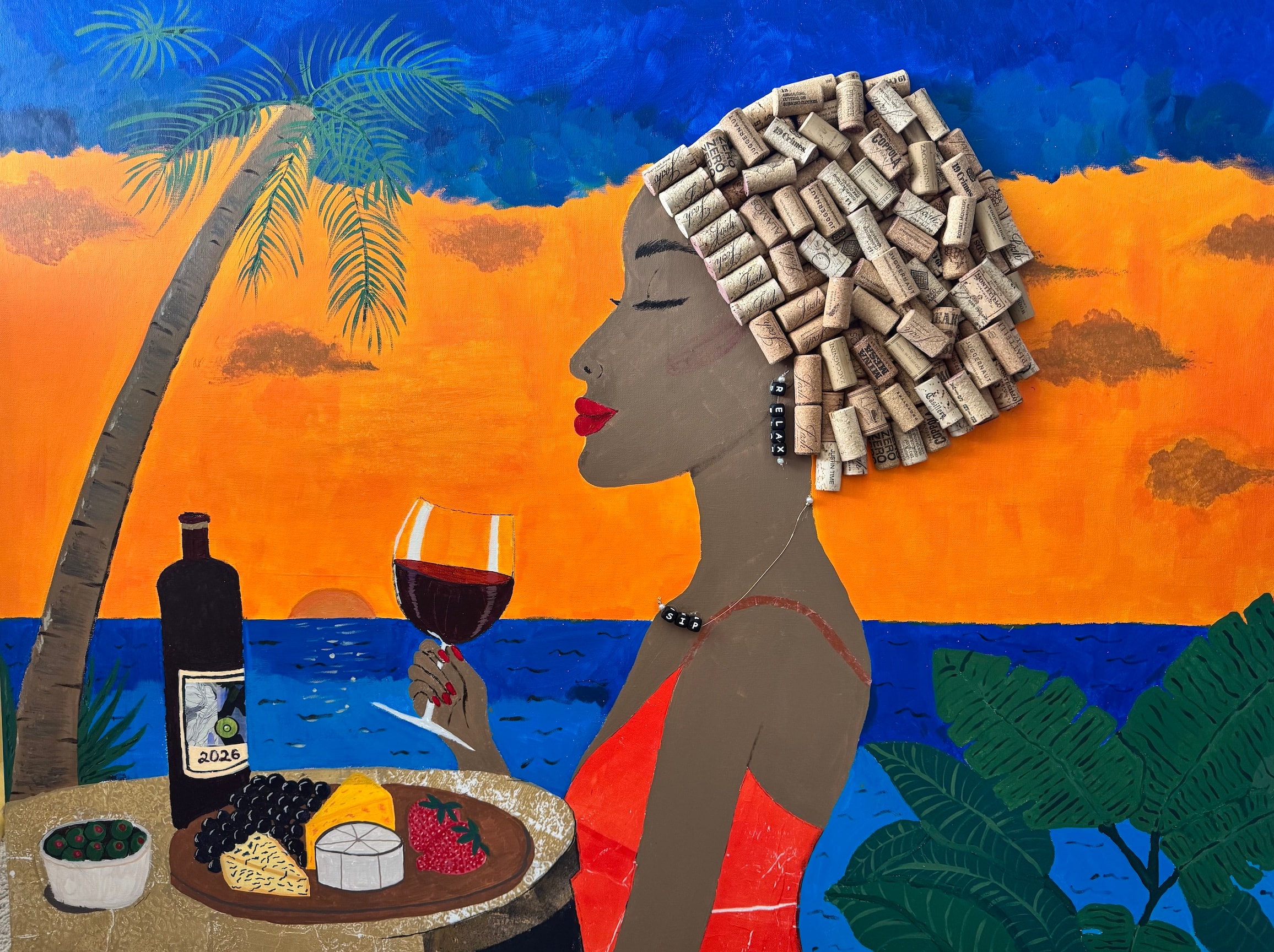 Sunset Sip — Mixed media collage